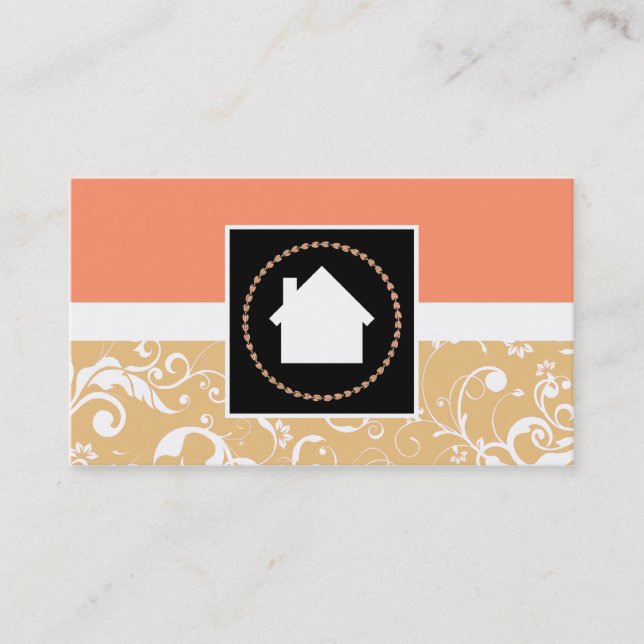 Real Estate Agent professional damask home Business Card (Front)