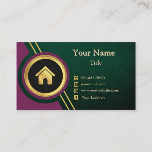 Real Estate Agent Purple Gold Black with House  Business Card