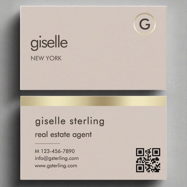Real Estate Agent QR Code Faux Gold Foil Monogram  Business Card (Creator Uploaded)
