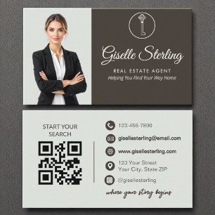 Real Estate Agent QR Code Sage Green Photo Business Card