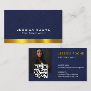 Real Estate Agent Realtor Blue & Gold Custom Photo Business Card