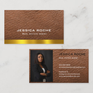 Real Estate Agent Realtor Brown Gold Custom Photo Business Card