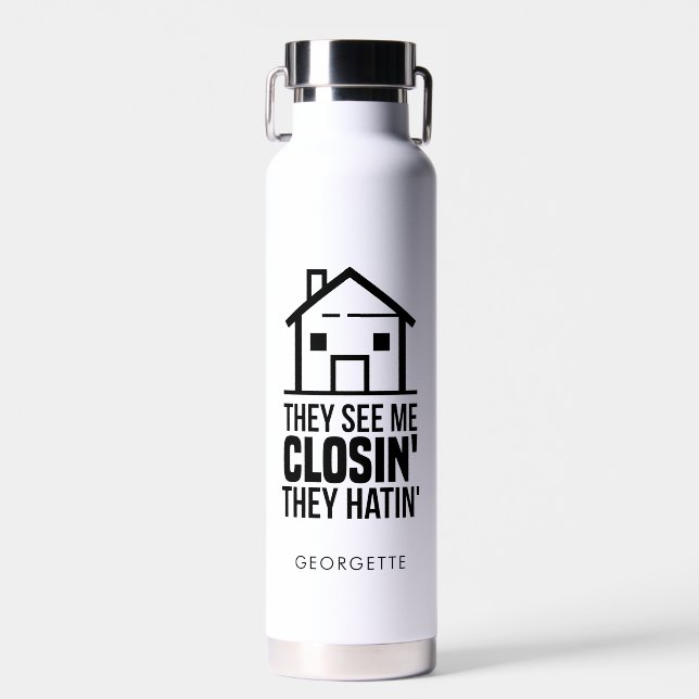 Real Estate Agent Realtor Coworker Closings Gag Water Bottle (Front)