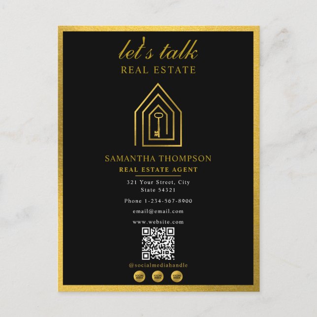 Real Estate Agent Realtor Gold Key Home Logo Holiday Postcard (Front)