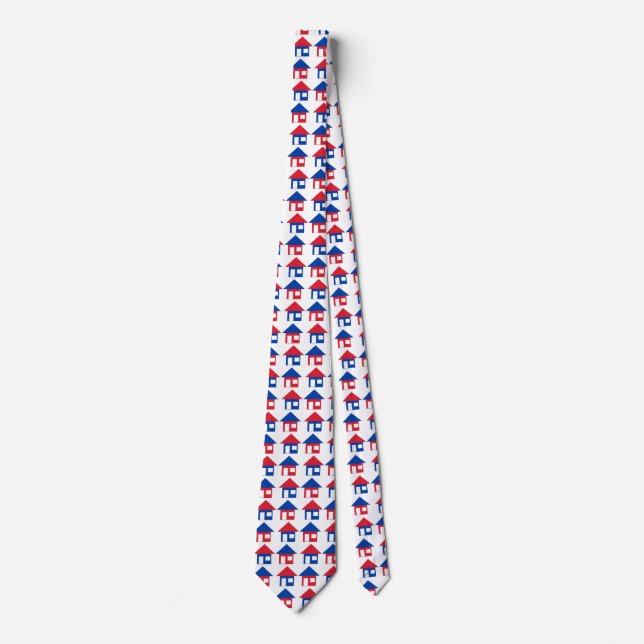 Real Estate Agent Realtor Red White Blue House Tie (Front)