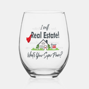 Real Estate Agent, Realtor Super Hero Personalized Stemless Wine Glass