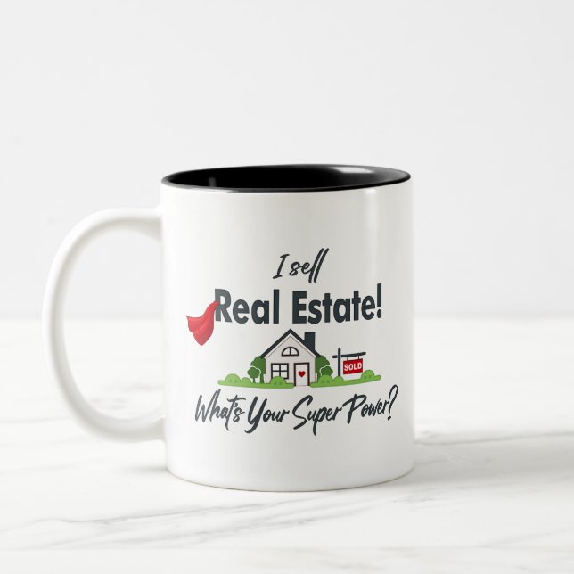 Real Estate Agent, Realtor Super Hero Two-Tone Coffee Mug (Left)