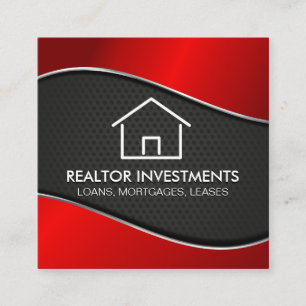 Real Estate Agent   Red Metallic   Perforated Mesh Square Business Card