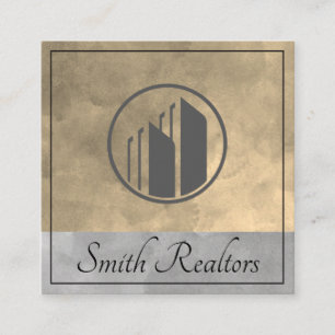 Real Estate Agent   Sepia Grey Colour Blocks   Lux Square Business Card