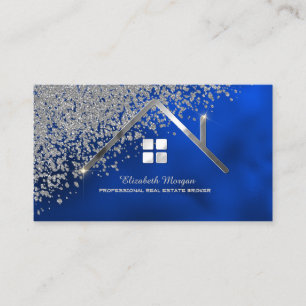 Real Estate Agent Silver House Diamonds Royal Blue Business Card