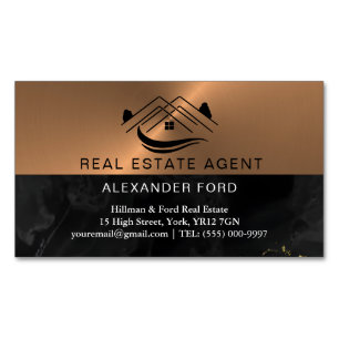 Real Estate Agent silver Metallic Copper Magnetic Business Card