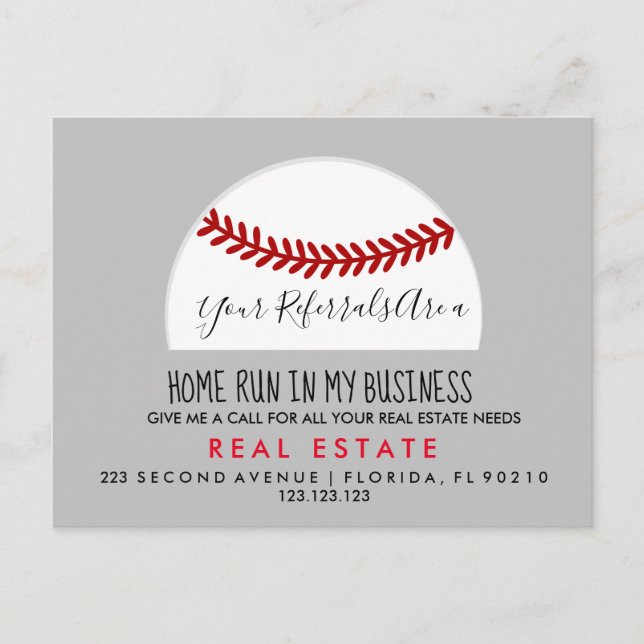 real estate Baseball referrals Announcement Postcard (Front)