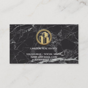 Real Estate   Black Elegant Marble   Golden Icon Appointment Card