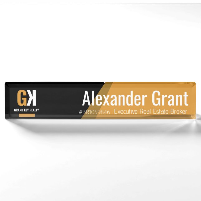 Real Estate Black & Gold Realtor  Nameplate (Front)