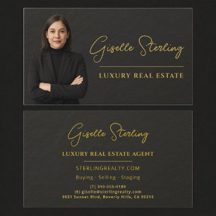 Real Estate Black Stone Slate Photo Business Card
