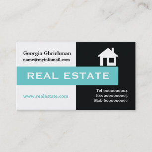 Real estate black, white, aqua blue eye-catching business card