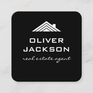 Real Estate Black White   Rooftop Realtor Square Business Card