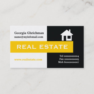 Real estate black, white, yellow eye-catching business card