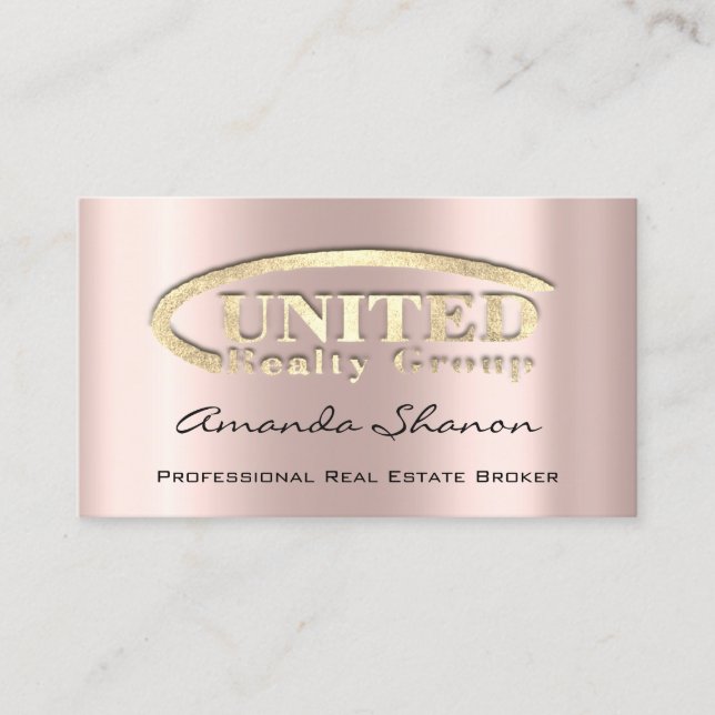  Real Estate Broker Agent Rose Gold Logo Custom Bu Business Card (Front)