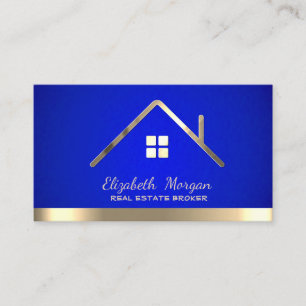 Real Estate Broker House Roof Blue Business Card