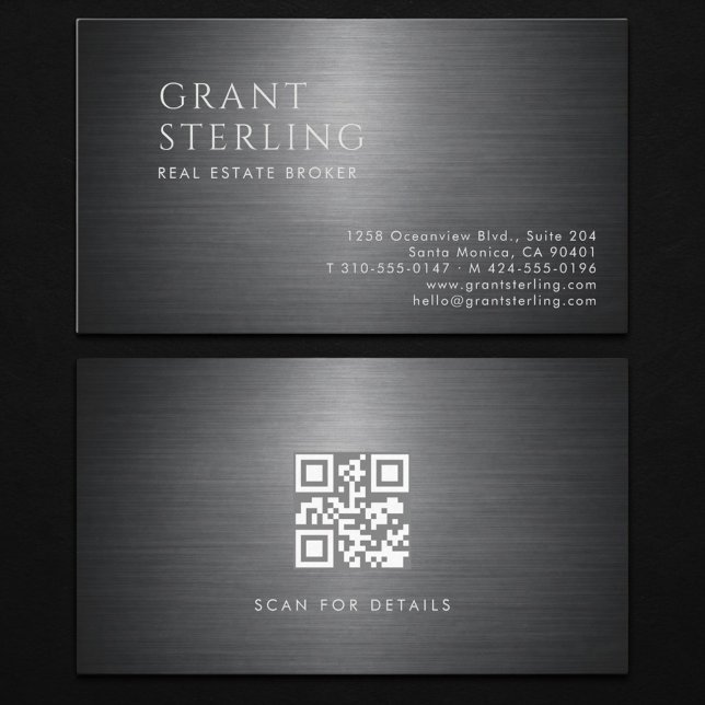 Real Estate Broker Metallic QR Code Business Card (Creator Uploaded)