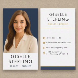 Real Estate Broker Navy Blue Gold Professional Business Card