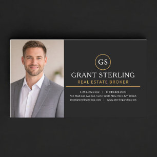 Real Estate Broker Photo Black Gold Business Card