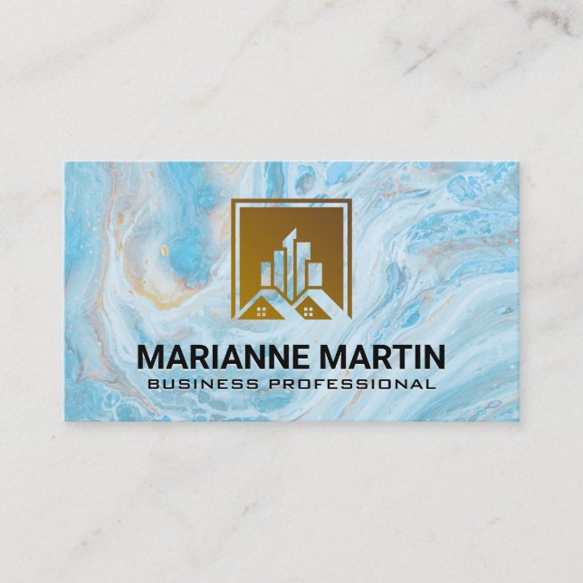Real Estate Building Logo | Blue Marble Business Card (Front)