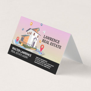 Real Estate Building Map and Icons Business Card