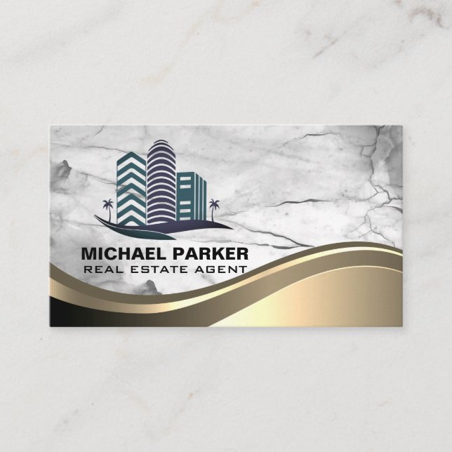 Real Estate Buildings Logo | Marble Stone Business Card (Front)