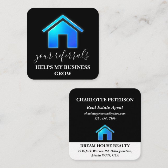 Real Estate Business Blue Gradient House  Referral Card (Front/Back)