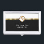 Real Estate Business Card Cases<br><div class="desc">Classy Real Estate business card case with a simulated gold house symbol and emblem with gold design element,  all digitally printed on the case to add a touch of class. Designed for a Realtor,  Broker,  or customize these for each sales rep in your field sales staff.</div>