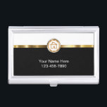 Real Estate Business Card Cases<br><div class="desc">Classy Real Estate business card case with a simulated gold house symbol and emblem with gold design element, all digitally printed on the case to add a touch of class. Designed for a Realtor, Broker, or customize these for each sales rep in your field sales staff.</div>