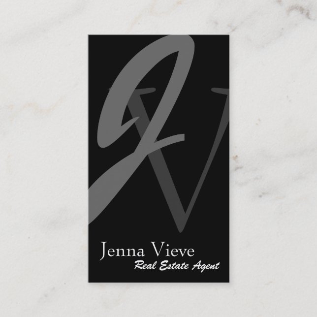 Real Estate Business Card Monogram Black & White (Front)