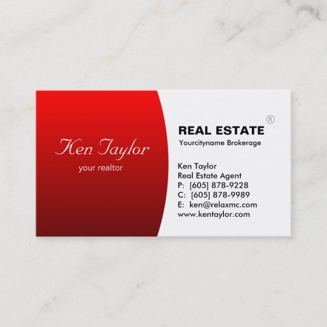 Real Estate Business Card Round Red Black White (Front)