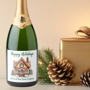 Real Estate Business Christmas Personalized Sparkling Wine Label