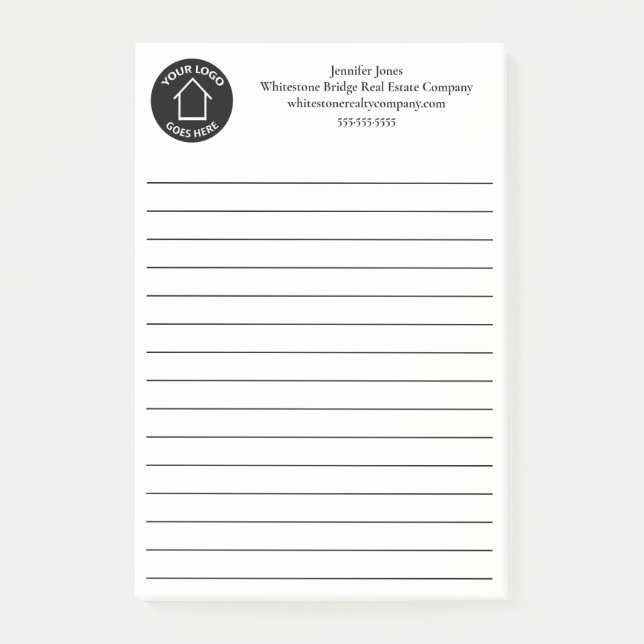 Real Estate Business Logo Custom Lined Realtor Post-it Notes (Front)