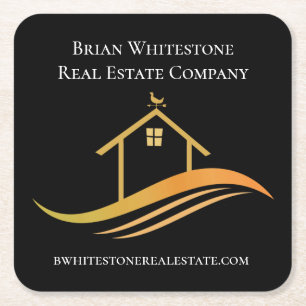 Real Estate Chic Black Gold Custom Open House Square Paper Coaster