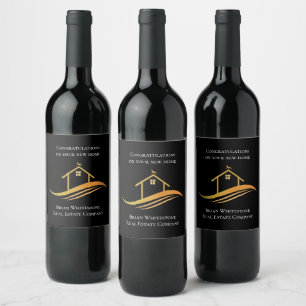 Real Estate Chic Black Gold House Custom Realtor Wine Label