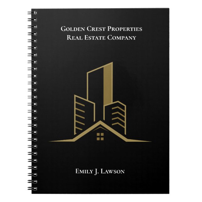 Real Estate Chic Black Gold Personalized Realtor  Notebook (Front)