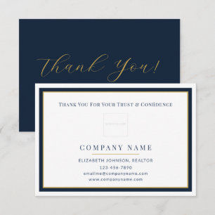 Real Estate Client Appreciation Navy Blue Logo  Thank You Card