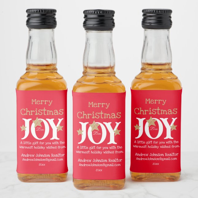 Real Estate Client Christmas Gift Cute Red Mini  Liquor Bottle Label (Bottles)