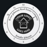 Real Estate Company Add Your Logo Custom Office Large Clock<br><div class="desc">This chic custom realtor wall clock is personalized with your realty company logo in the centre. Add your real estate company name and agent on this modern design for a classy,  customized gift.</div>