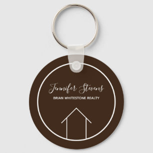 Real Estate Company Brown White Custom House Keychain