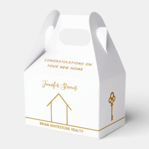 Real Estate Company Chic Gold White Housewarming Favor Box