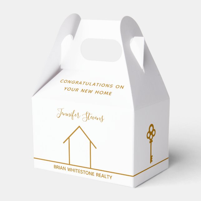 Real Estate Company Chic Gold White Housewarming Favor Box (Front Side)