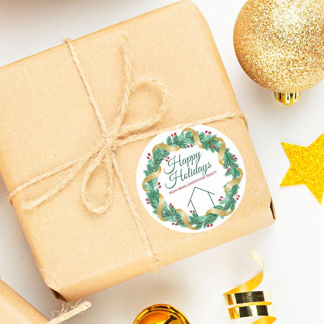 Real Estate Company Christmas Elegant Custom Gift Classic Round Sticker (Creator Uploaded)