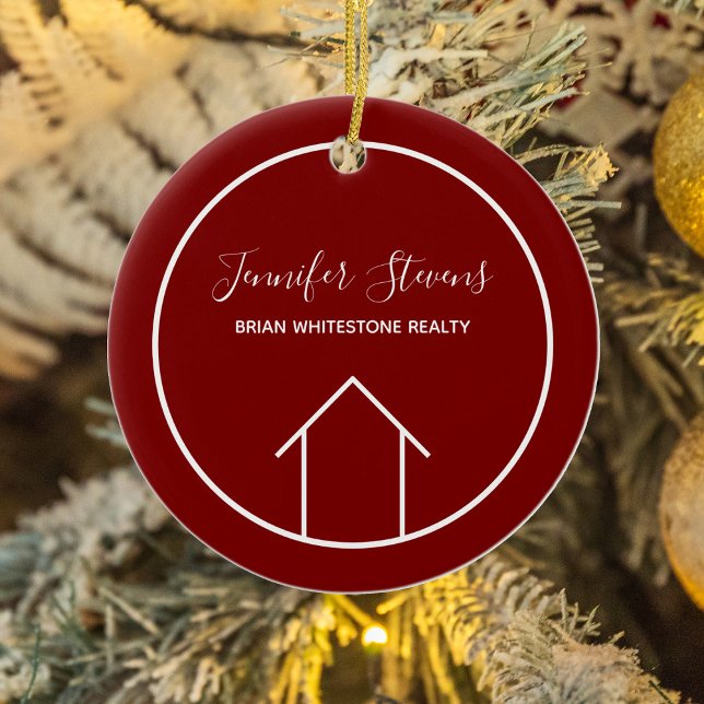 Real Estate Company Custom Red House Christmas Ceramic Ornament (Creator Uploaded)