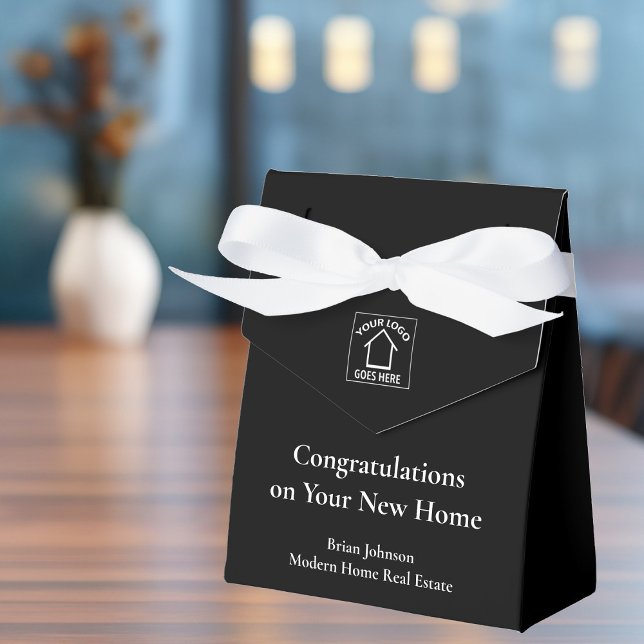Real Estate Company Customized Logo Black White Favor Box (Creator Uploaded)