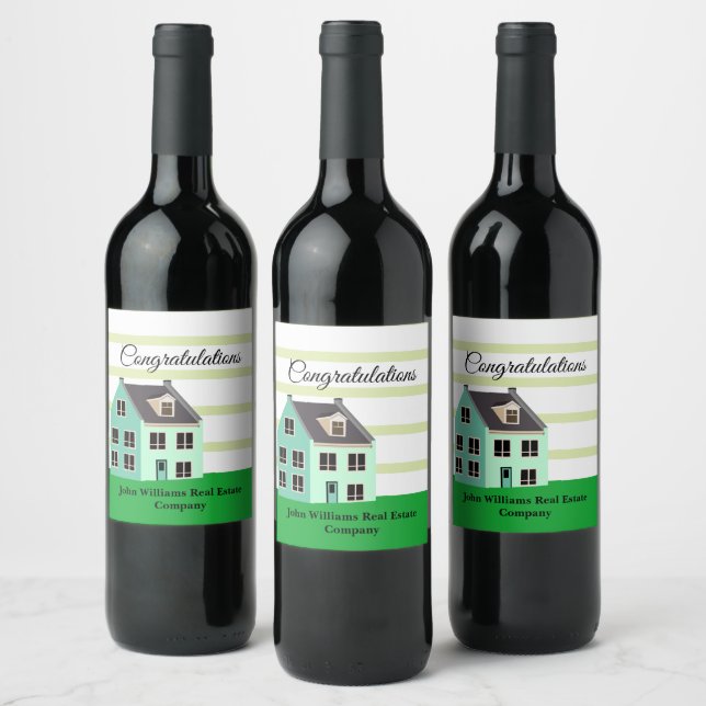 Real Estate Company Cute New Home Housewarming Wine Label (Bottles)